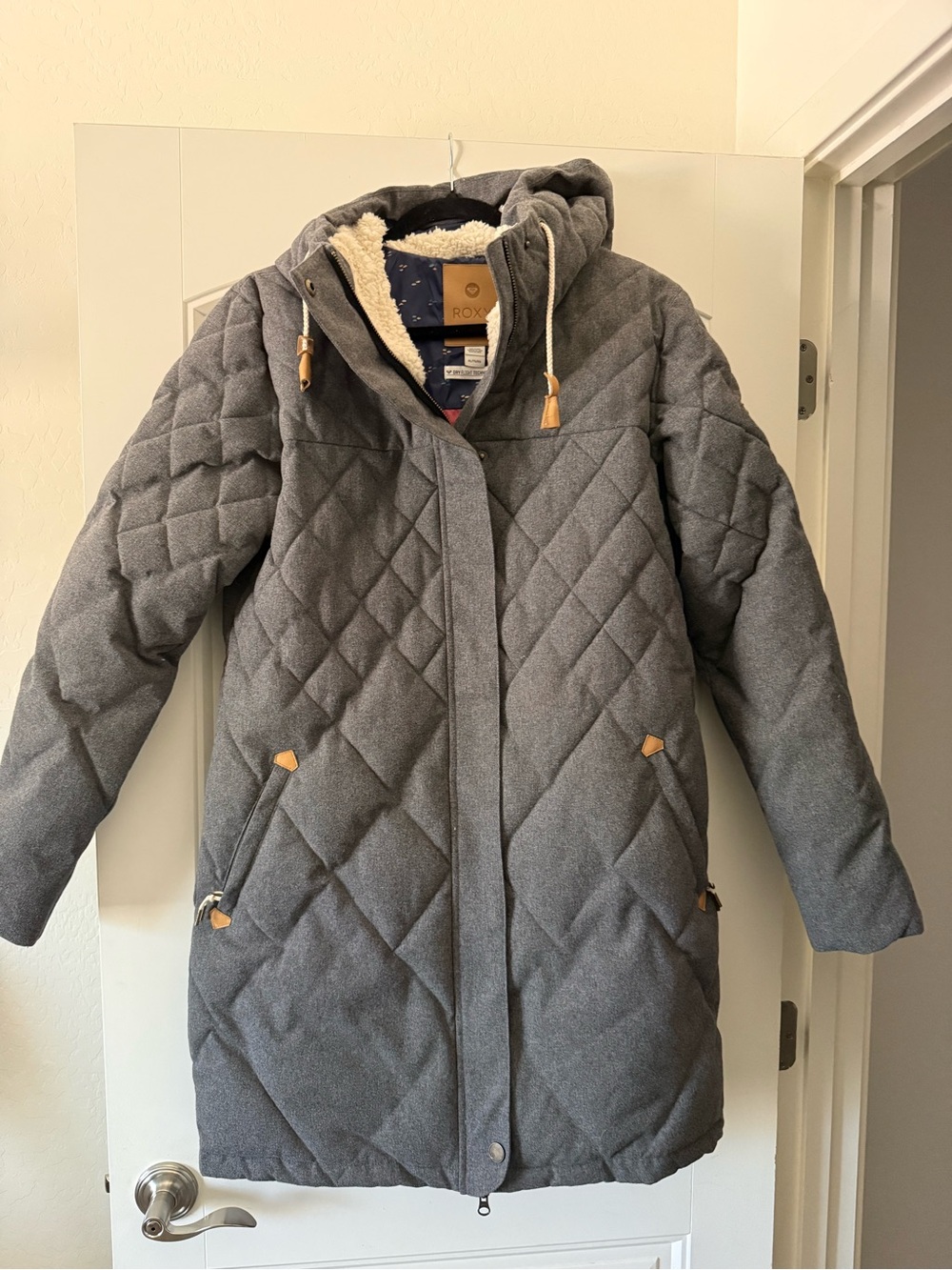 Roxy Gray Quilted Hooded Puffer Coat